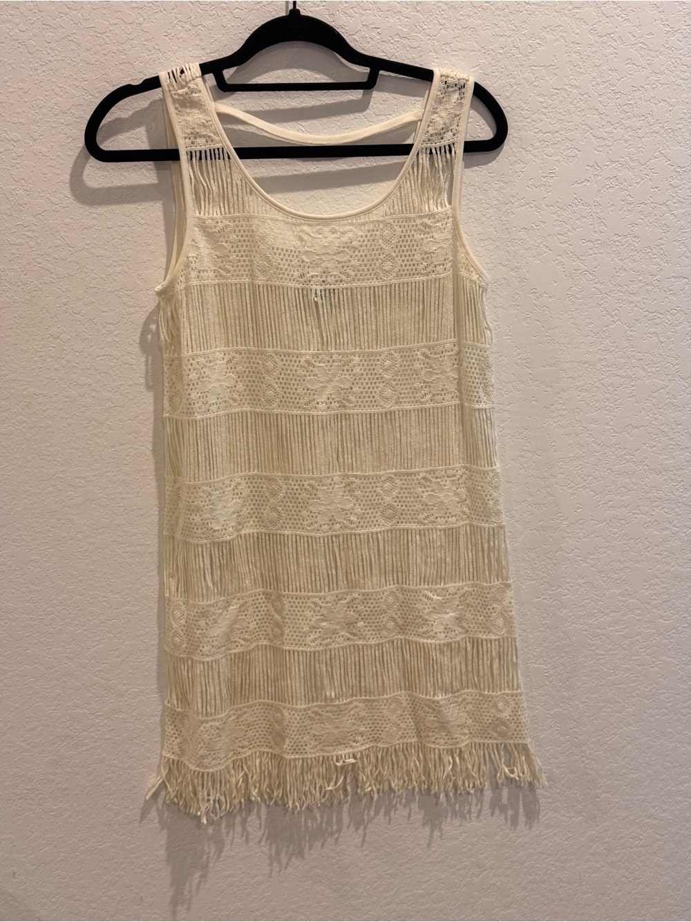 American‎ Eagle Outfitters Cream Crochet Fringe Sleeveless Dress